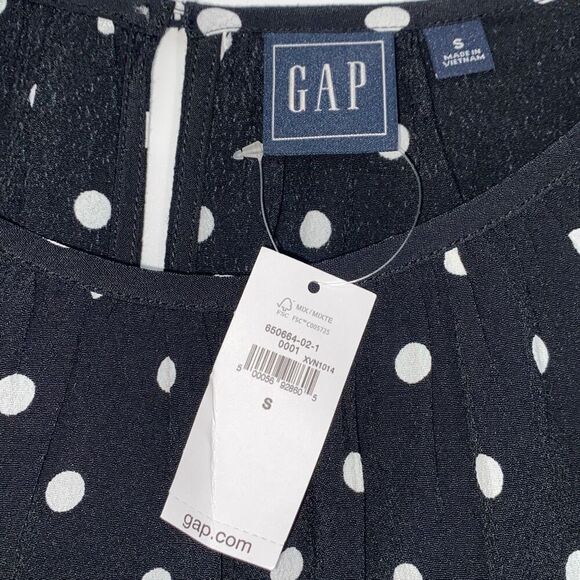 New Gap Ruffle Shoulder Long Sleeve Polka Dot‎ Blouse Rayon Black White S - Picture 14 of 16